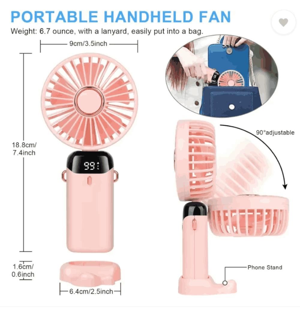 Portable Handheld Fan, Battery Operated Fan with LED Display - Noxkart